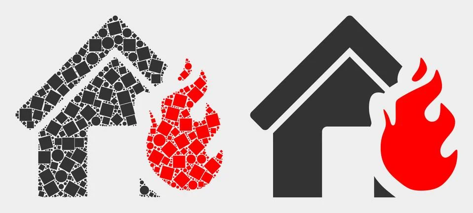 Dotted and Flat Vector House Fire Disaster Icon Ilustración de archivo