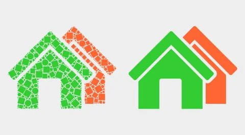 Dotted and Flat Vector Houses Icon Illustrazione stock