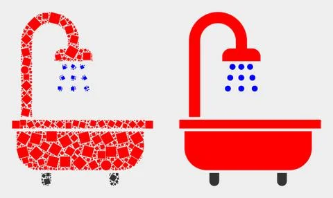 Dotted and Flat Vector Shower Bath Icon Stock Illustration