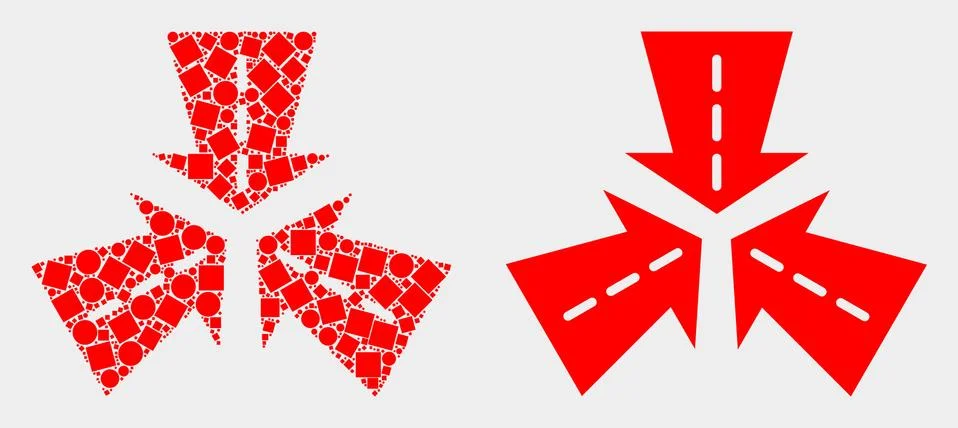 Dotted and Flat Vector Triple Roads Intersection Icon Stock Illustration