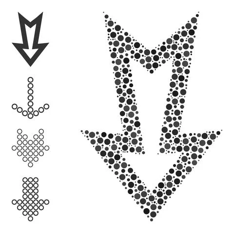 Dotted Arrow Down Collage of Circles and Other Icons Stock Illustration