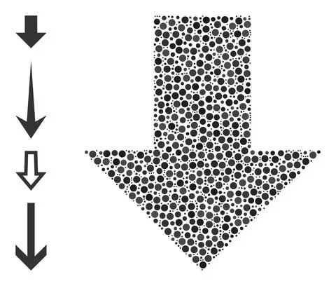 Dotted Arrow Down Composition of Rounded Dots and Similar Icons Stock Illustration