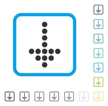 Dotted Arrow Down Framed Vector Icon Stock Illustration