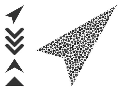 Dotted Arrowhead Right-Up Collage of Rounded Dots with Bonus Icons 库存插图