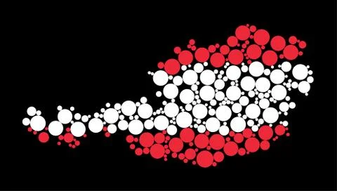 Dotted Austria map flag contour design isolated on black background Stock Illustration