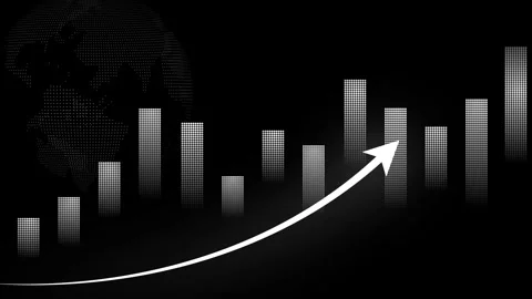 Dotted bar chart with upward arrow on black background animation Video stock 329383504