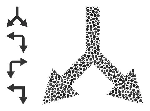Dotted Bifurcation Arrow Down Mosaic of Circles with Similar Icons Stock Illustration