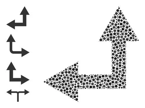 Dotted Bifurcation Arrow Left Up Collage of Circles and Bonus Icons Stock Illustration