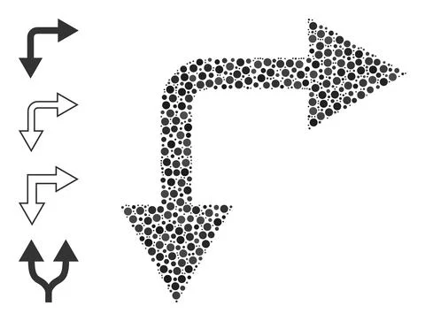 Dotted Bifurcation Arrow Right Down Composition of Rounded Dots and Other Icons 스톡 일러스트