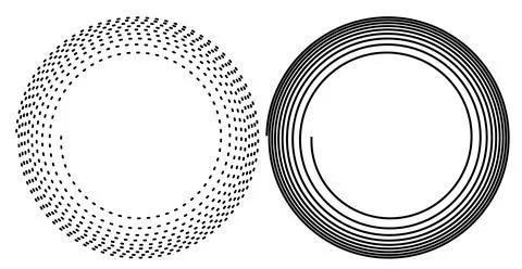 Dotted black round spiral lines, circular point patterns, vector swirl art Illustrazione stock