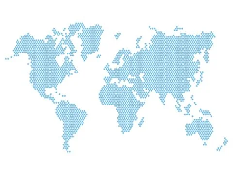 Dotted Blue World Map Isolated on White. Vector Stock Illustration