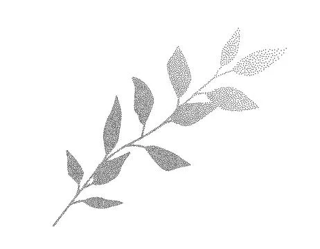 Dotted botanical leaves branch vector. Stippling dotwork nature illustratio.. Stock Illustration