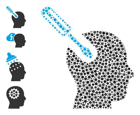 Dotted Brain Tool Collage of Rounded Dots with Similar Icons Illustrazione stock