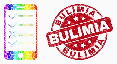 Dotted bright spectral smartphone task list mosaic icon and Bulimia seal stam Stock Illustration