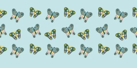 Dotted butterflies seamless vector border print Stock Illustration