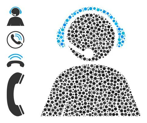Dotted Call Center Operator Collage of Circles with Bonus Icons 스톡 일러스트