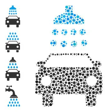 Dotted Car Shower Collage of Rounded Dots and Bonus Icons 스톡 일러스트