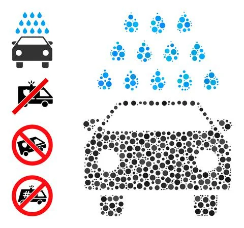 Dotted Car Wash Collage of Rounded Dots with Bonus Icons Illustrazione stock