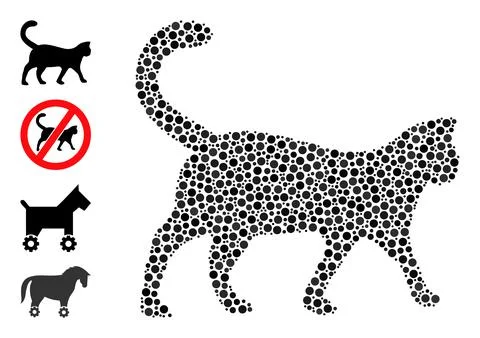 Dotted Cat Composition of Round Dots with Similar Icons Illustrazione stock