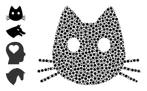 Dotted Cat Head Composition of Round Dots with Other Icons Illustrazione stock