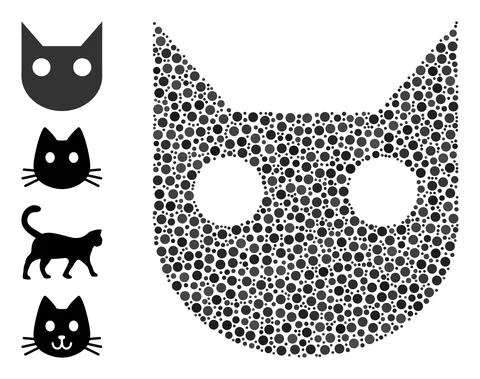Dotted Cat Head Composition of Rounded Dots with Other Icons Illustrazione stock