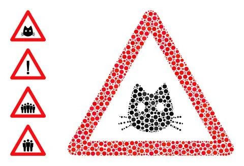 Dotted Cat Warning Mosaic of Circles and Bonus Icons 스톡 일러스트