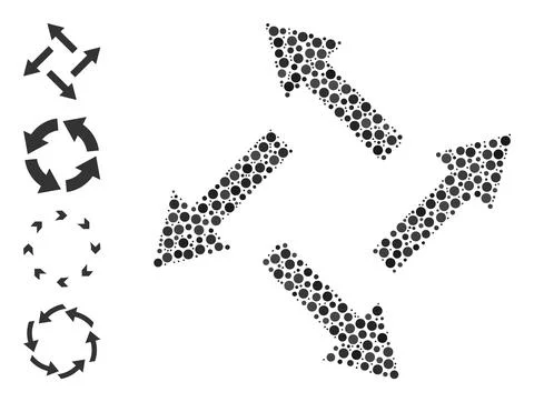 Dotted Centrifugal Arrows Collage of Rounded Dots with Bonus Icons Illustrazione stock