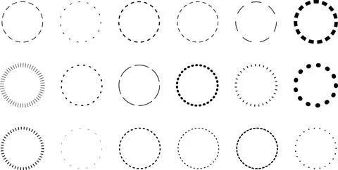Dotted circle. Round dotted circle set, dotted line circle frame, circle shapes Stock Illustration
