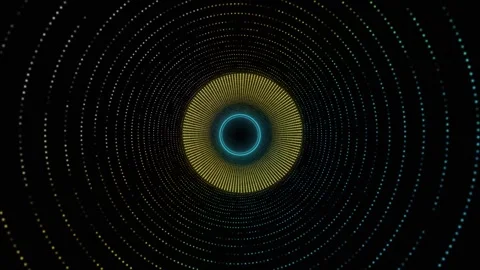 Dotted circular portal tunnel background ring, cyan particle waves, black depth, Stock Footage 340577241