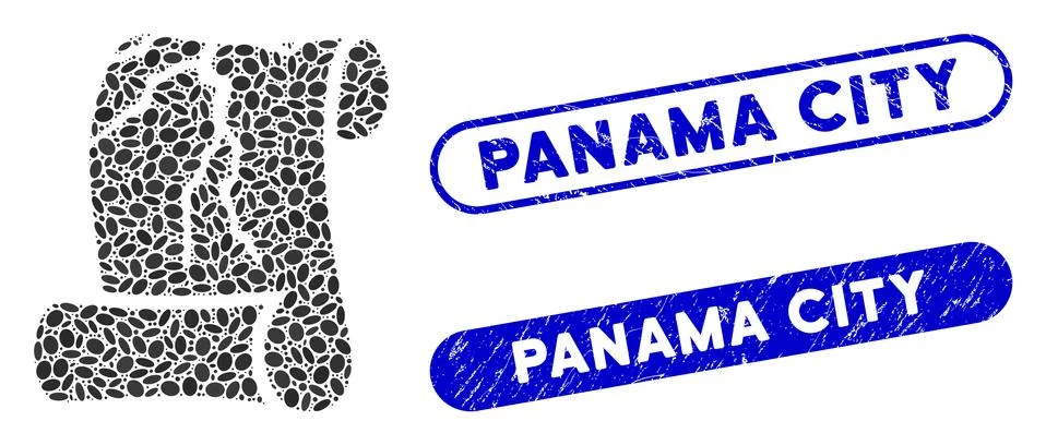 Dotted Collage Corrupted Law Document with Grunge Panama City Seals Stock Illustration