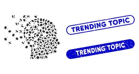 Dotted Collage Digital Mind with Textured Trending Topic Seals Stock Illustration