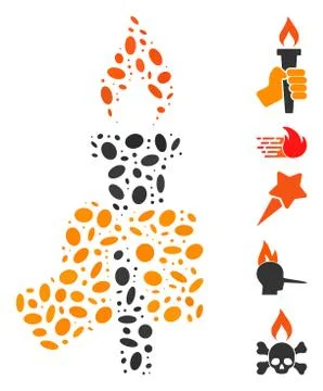 Dotted Collage Hand with Fire Torch Stock Illustration