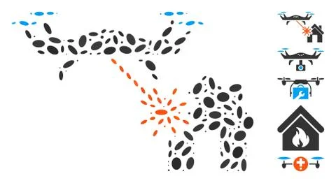 Dotted Collage Laser Drone Attacks House Stock Illustration