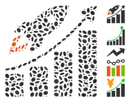 Dotted Collage Startup Rocket Growth Chart Illustrazione stock