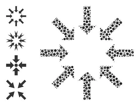 Dotted Collapse Arrows Collage of Rounded Dots and Other Icons 스톡 일러스트