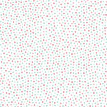 Dotted colorful seamless pattern. Polka dot delicate design. Mmphis style - Stock Illustration