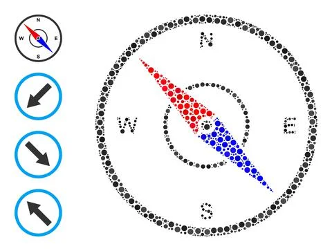 Dotted Compass Collage of Round Dots and Bonus Icons Illustrazione stock