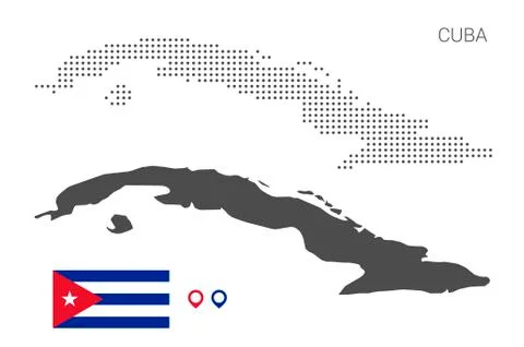 Dotted cuba map with national flag and map marker Stock Illustration