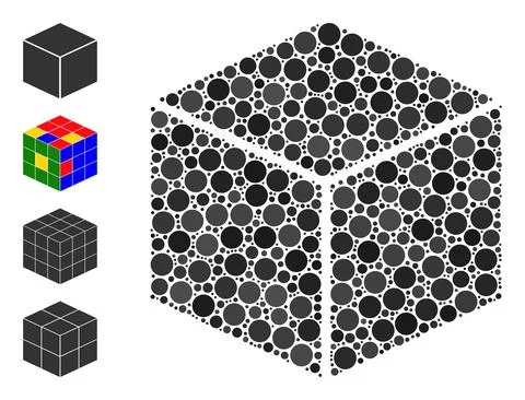 Dotted Cube Collage of Round Dots with Similar Icons Stock Illustration