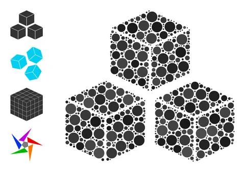 Dotted Cubes Mosaic of Round Dots and Other Icons Ilustración de archivo