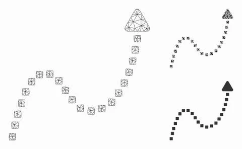 Dotted Curve Direction Vector Mesh Carcass Model and Triangle Mosaic Icon 库存插图