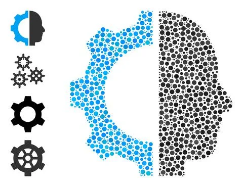 Dotted Cyborg Gear Mosaic of Rounded Dots with Similar Icons Illustrazione stock