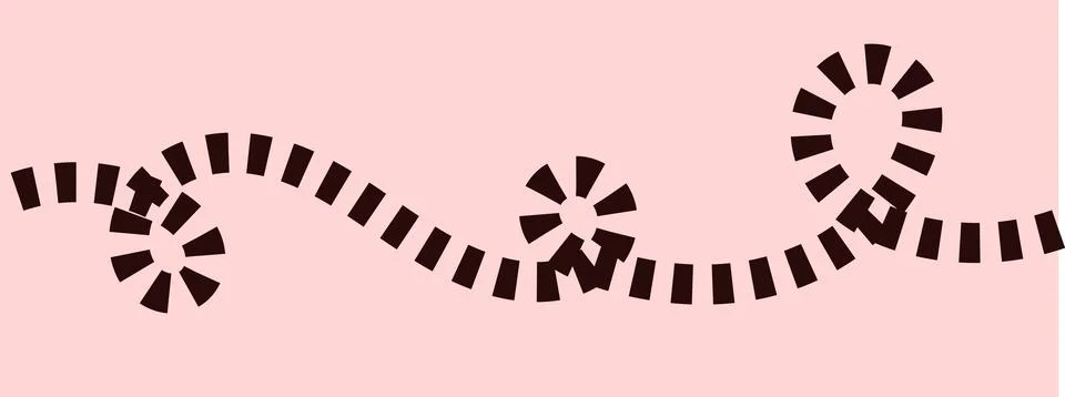 Dotted dashed trail on pink, segmented spiral path, rhythmic geometric line 스톡 일러스트
