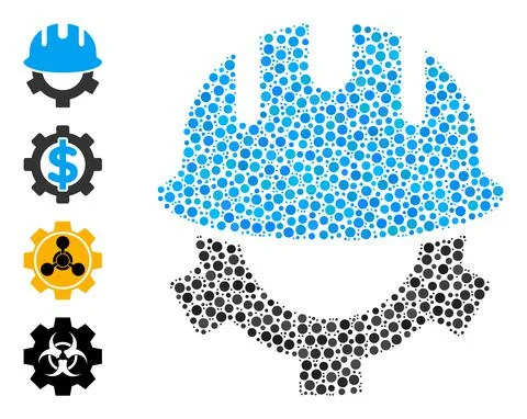 Dotted Development Helmet Collage of Round Dots with Bonus Icons Stock Illustration