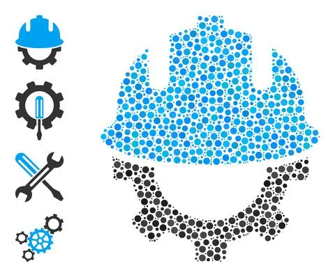 Dotted Development Helmet Mosaic of Rounded Dots with Similar Icons Stock Illustration