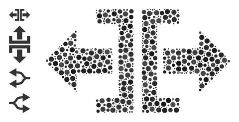 Dotted Divide Horizontal Direction Collage of Round Dots with Similar Icons Stock Illustration