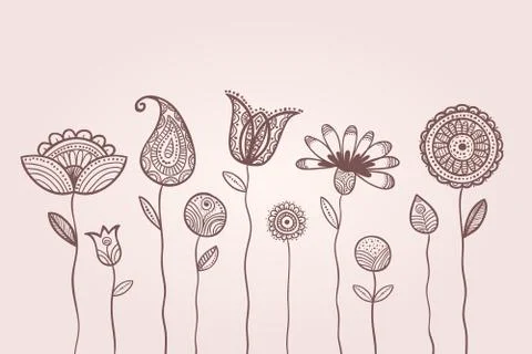 Dotted doodle flowers Stock Illustration
