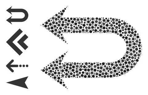 Dotted Double Left Arrow Mosaic of Circles and Bonus Icons Stock Illustration