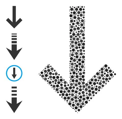 Dotted Down Arrow Collage of Rounded Dots with Bonus Icons 스톡 일러스트