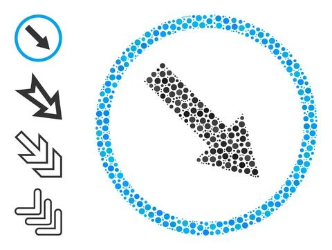 Dotted Down-Right Rounded Arrow Composition of Circles with Similar Icons Ilustración de archivo